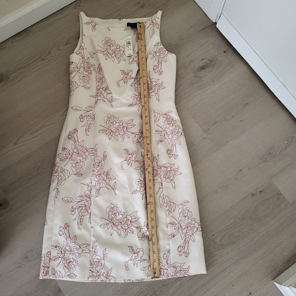 Ann Taylor dress Womens 6 Cream Red Stitched Flowers Sleeveless - Picture 9 of 16